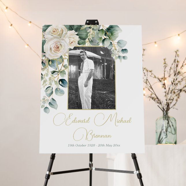 Funeral Memorial Male Photo Elegant Rose   Foam Board (In Situ (Stand))