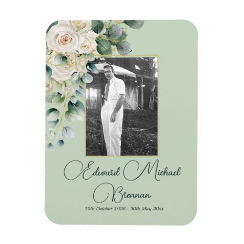 Funeral Memorial Male Photo Elegant  Rose  Magnet