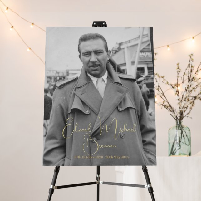 Funeral Memorial Male Photo Elegant Script Foam Board (In Situ (Stand))
