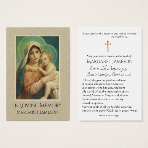 Funeral Memorial Mary Jesus Holy Card _