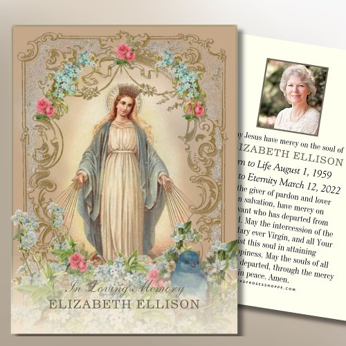 Funeral Memorial Mary Photo Prayer Card