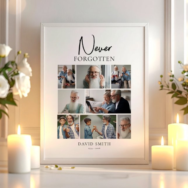 Funeral Memorial Minimalist Custom Photo Collage Poster (Funeral Memorial Minimalist Custom Photo Collage Poster, loss of Loved One)