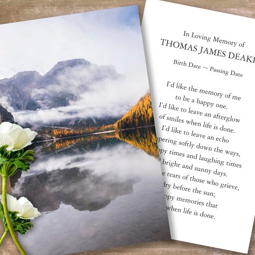 Funeral Memorial Misty Lake Prayer Sympathy Cards