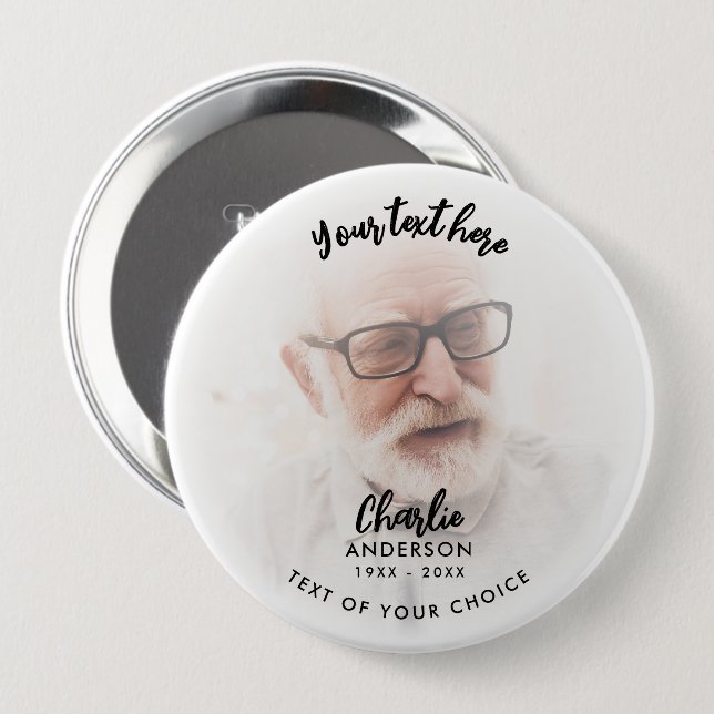 Funeral/Memorial Modern Custom Text Photo Tribute Button (Front & Back)