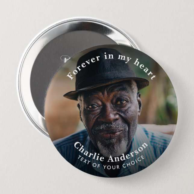 Funeral/Memorial Modern Photo Tribute Custom Text Button (Front & Back)