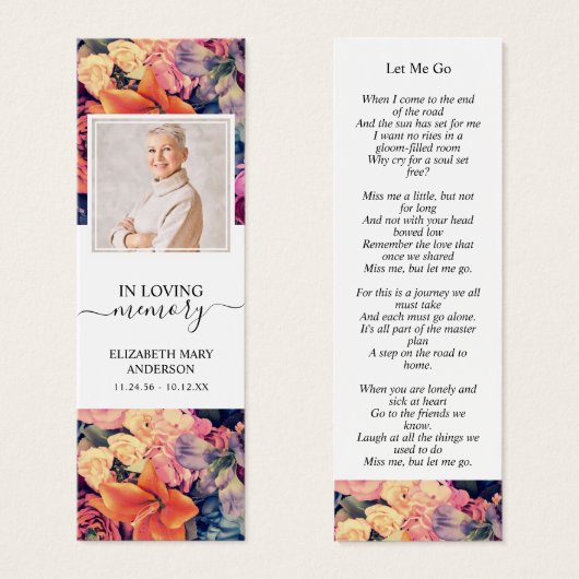 Funeral Memorial Moody Floral Mini Bookmark (Front & Back)