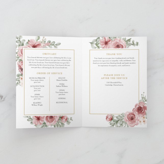 Funeral Memorial Order Of Service Floral Photo Program (Inside)