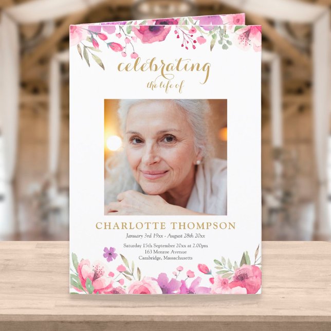 Funeral Memorial Order Of Service Floral Photo Program (Creator Uploaded)