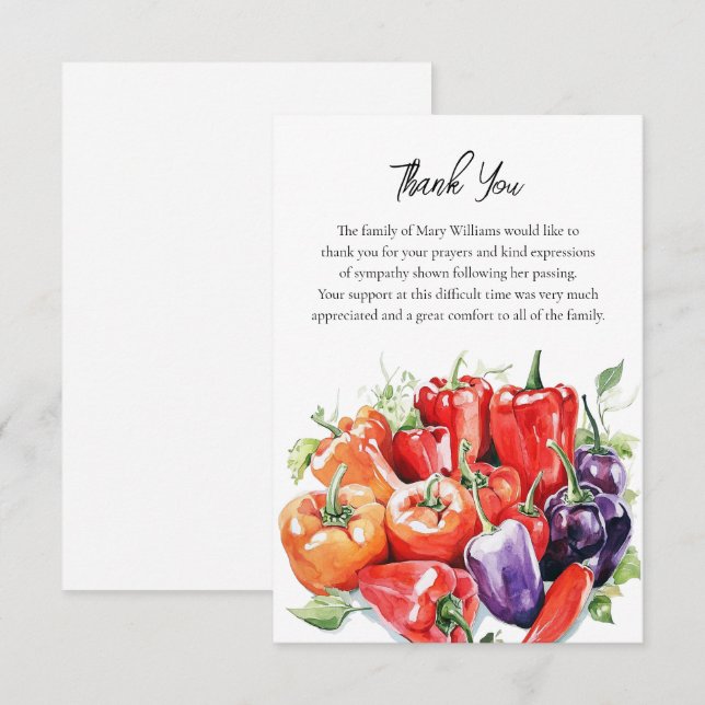 Funeral Memorial Pepper Thank You Note Card (Front/Back)