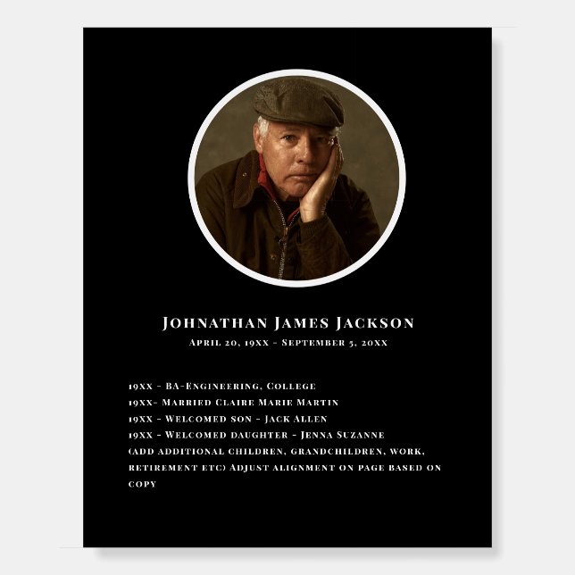 Funeral Memorial - Personal Details Display Foam Board (Front)