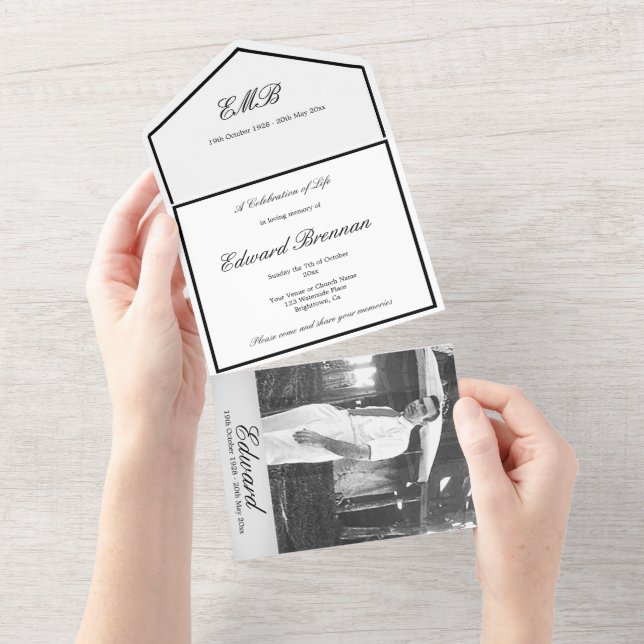 Funeral Memorial Photo Black and White Simple All In One Invitation (Tearaway)