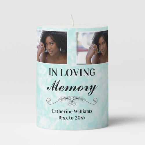 Funeral memorial PHOTO blue marble  Pillar Candle