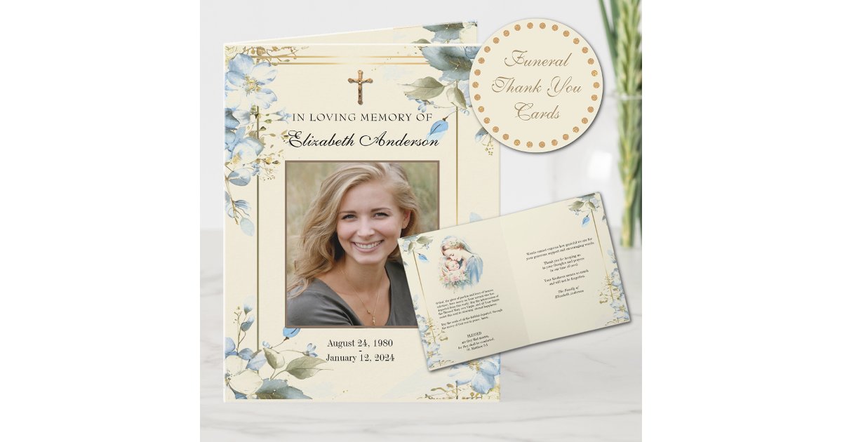 Funeral Memorial Photo Catholic Prayer Thank You Note Card | Zazzle