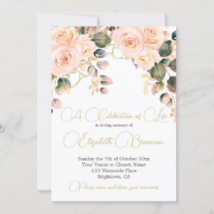 Funeral Memorial Photo Elegant Pink Rose Floral Invitation