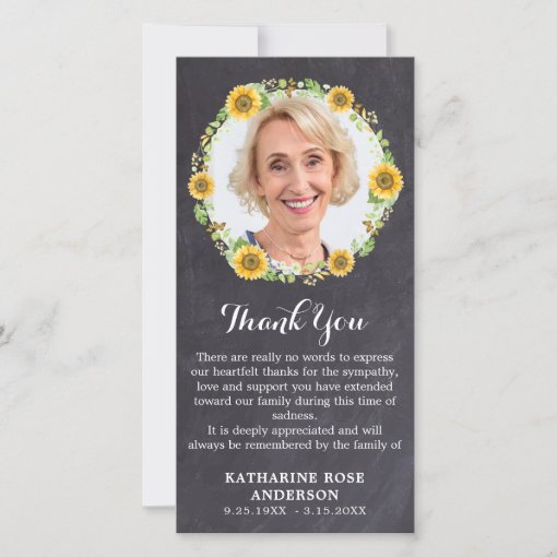 Funeral Memorial Photo Floral Chalkboard Sympathy Thank You Card Zazzle