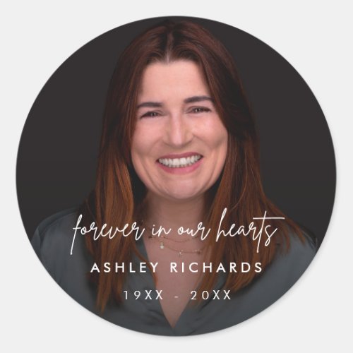 Funeral Memorial Photo Forever in our Hearts Classic Round Sticker