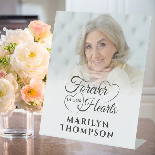 Funeral Memorial Photo FOREVER IN OUR HEARTS Pedestal Sign