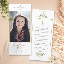 Funeral Memorial Photo Greenery Prayer Card