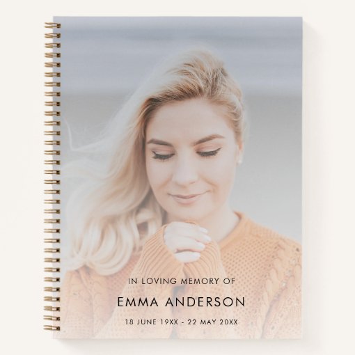 Funeral Memorial Photo Modern Guest Book Notebook Zazzle