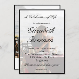 Funeral Memorial Photo Monogram Elegant Black Inv Invitation