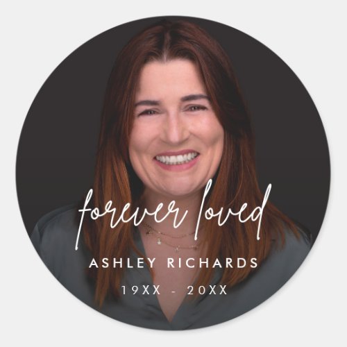 Funeral Memorial Photo Script Forever Loved Classic Round Sticker