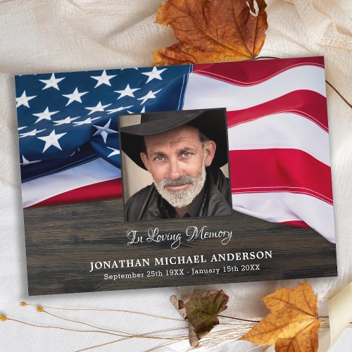 Funeral Memorial Photo Veteran Sympathy US Flag  Thank You Card