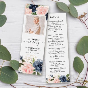 Funeral Memorial Pink Navy Floral Mini Bookmark