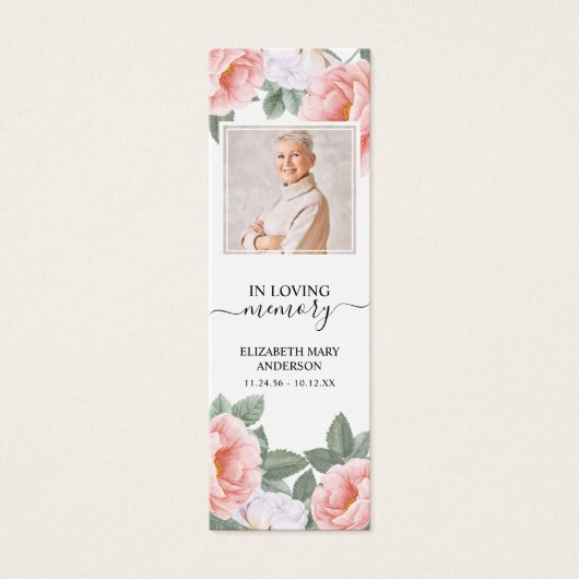 Funeral Memorial Pink White Floral Mini Bookmark (Front)