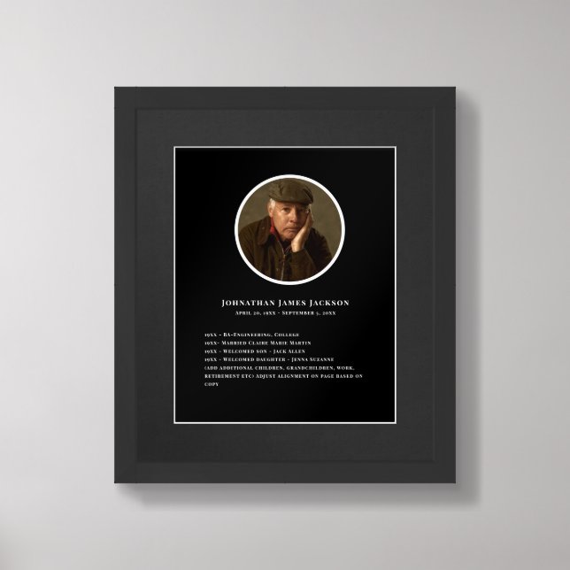 Funeral Memorial Poster - Personal Details Display (Framed Front)