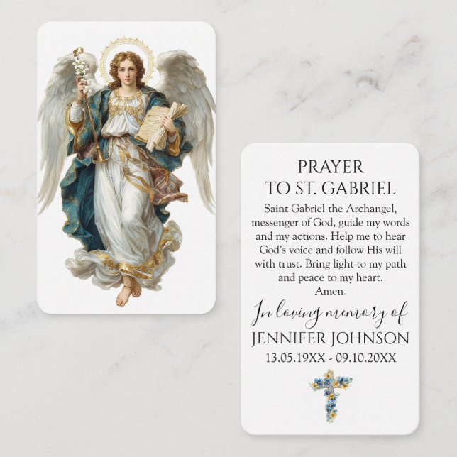 Funeral Memorial Prayer Card Archangel Gabriel  (Front/Back)