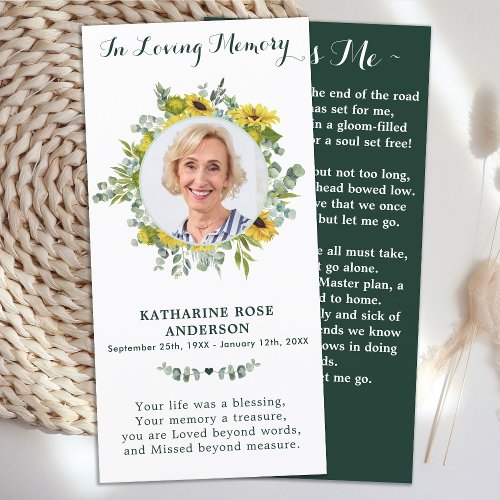 Funeral Memorial Prayer Card Eucalyptus Sunflower