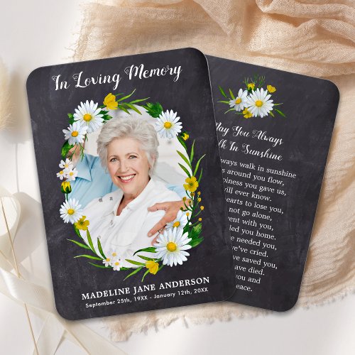 Funeral Memorial Prayer Card Photo Daisy Flowers