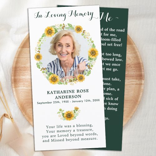 Funeral Memorial Prayer Card Sunflower Photo 
