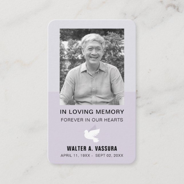 Funeral Memorial Prayer Dove Photo Card (Front)