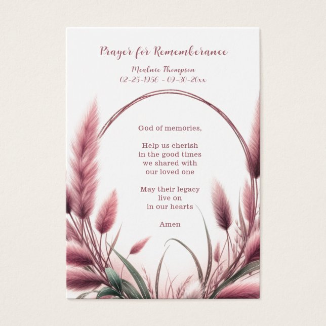 Funeral / Memorial Prayer for Rememberance (Front)
