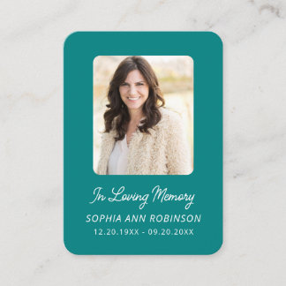 Funeral Memorial Prayer Remembrance Teal Cards