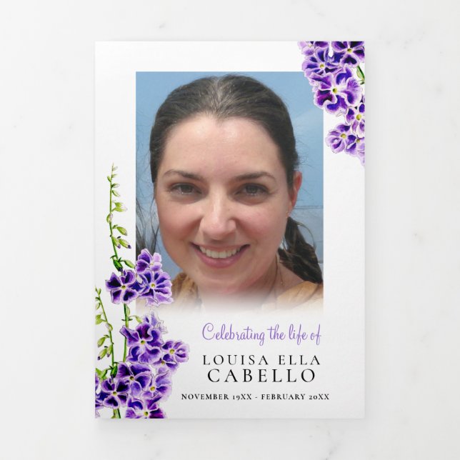 Funeral memorial program purple skyflower art (Cover)