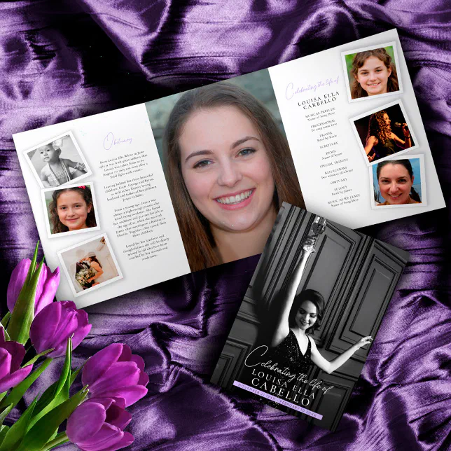 Funeral memorial program snap photos purple Zazzle