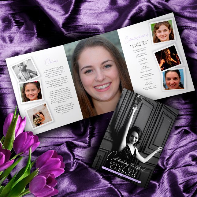 Funeral memorial program snap photos purple (Creator Uploaded)
