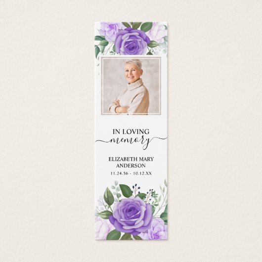 Funeral Memorial Purple Floral Mini Bookmark (Front)