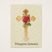 Funeral Memorial Red Rose Cross Holy Card - (Front)