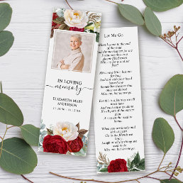 Funeral Memorial Red White Floral Mini Bookmark