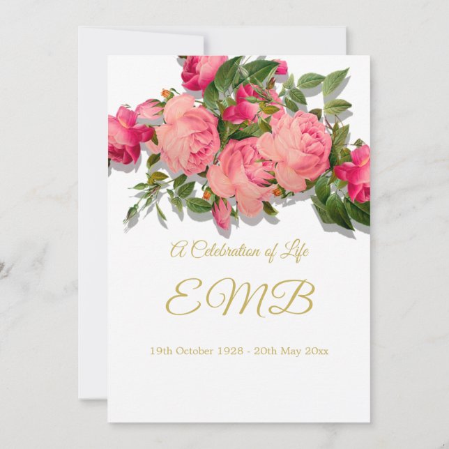 Funeral Memorial Roses Celebration of life Invitation (Back)