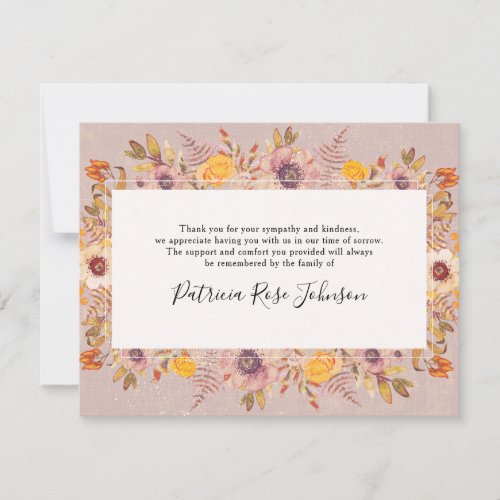 Funeral Memorial Rustic Floral Thank You Note