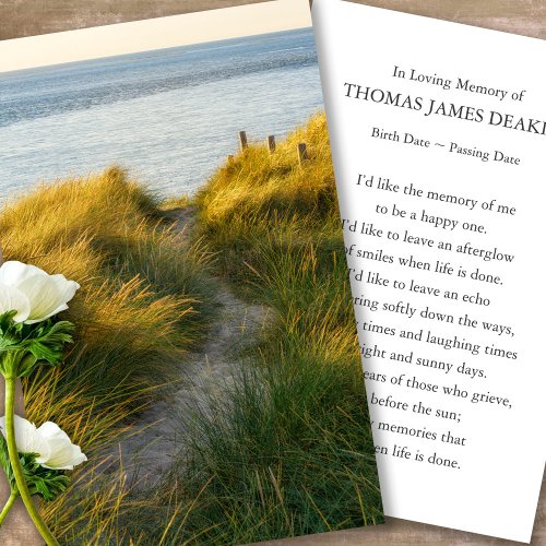 Funeral Memorial Sand Dunes Prayer Sympathy Cards