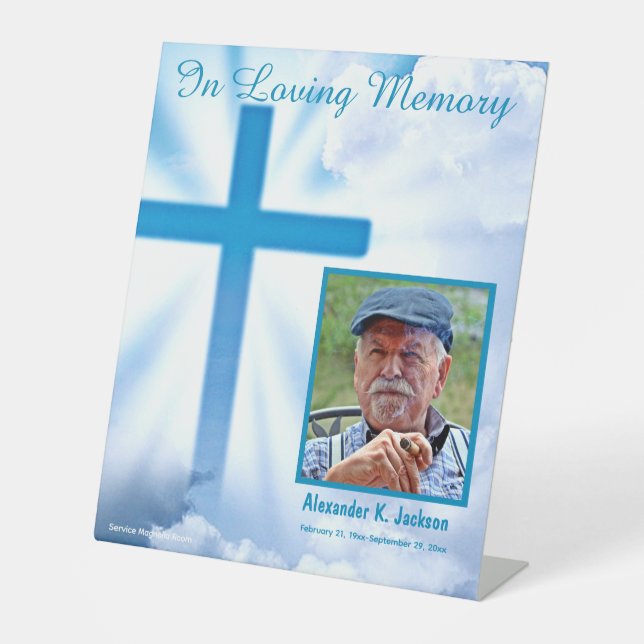 Funeral Memorial Service Location Christian Cross  Pedestal Sign (Front)