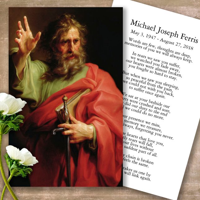 Funeral Memorial St Paul Prayer Sympathy Cards (catholic, religious, celebration of life, in loving memory of, prayer cards for bereavement)