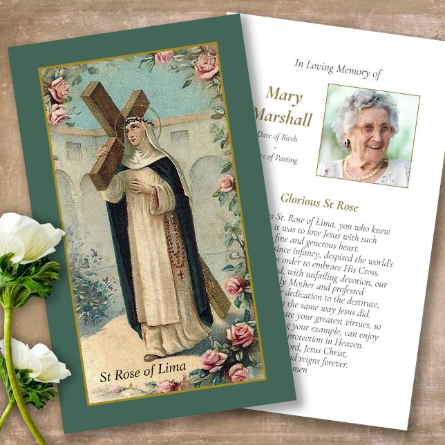 Funeral Memorial St Rose Prayer Sympathy Cards (catholic, religious, celebration of life, in loving memory of, prayer cards for bereavement)