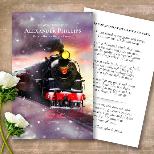 Funeral Memorial Steam Train Prayer Sympathy Card