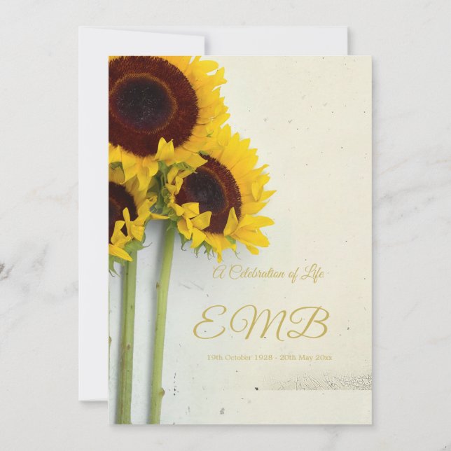 Funeral Memorial Sunflowers Celebration of life Invitation (Back)